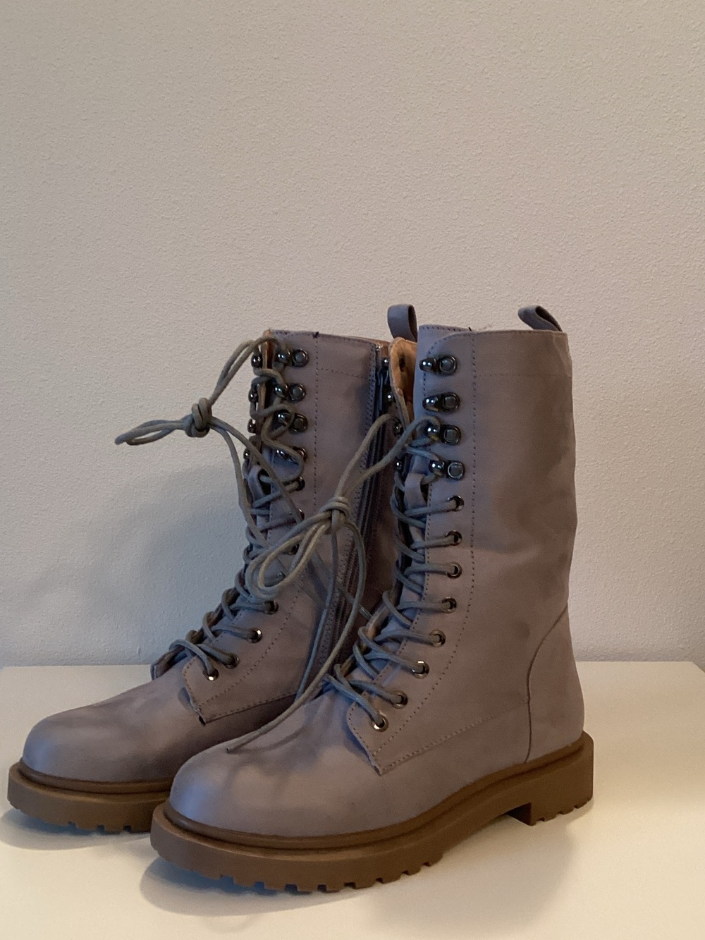Women's Lace-Up Combat Boots in Light Gray